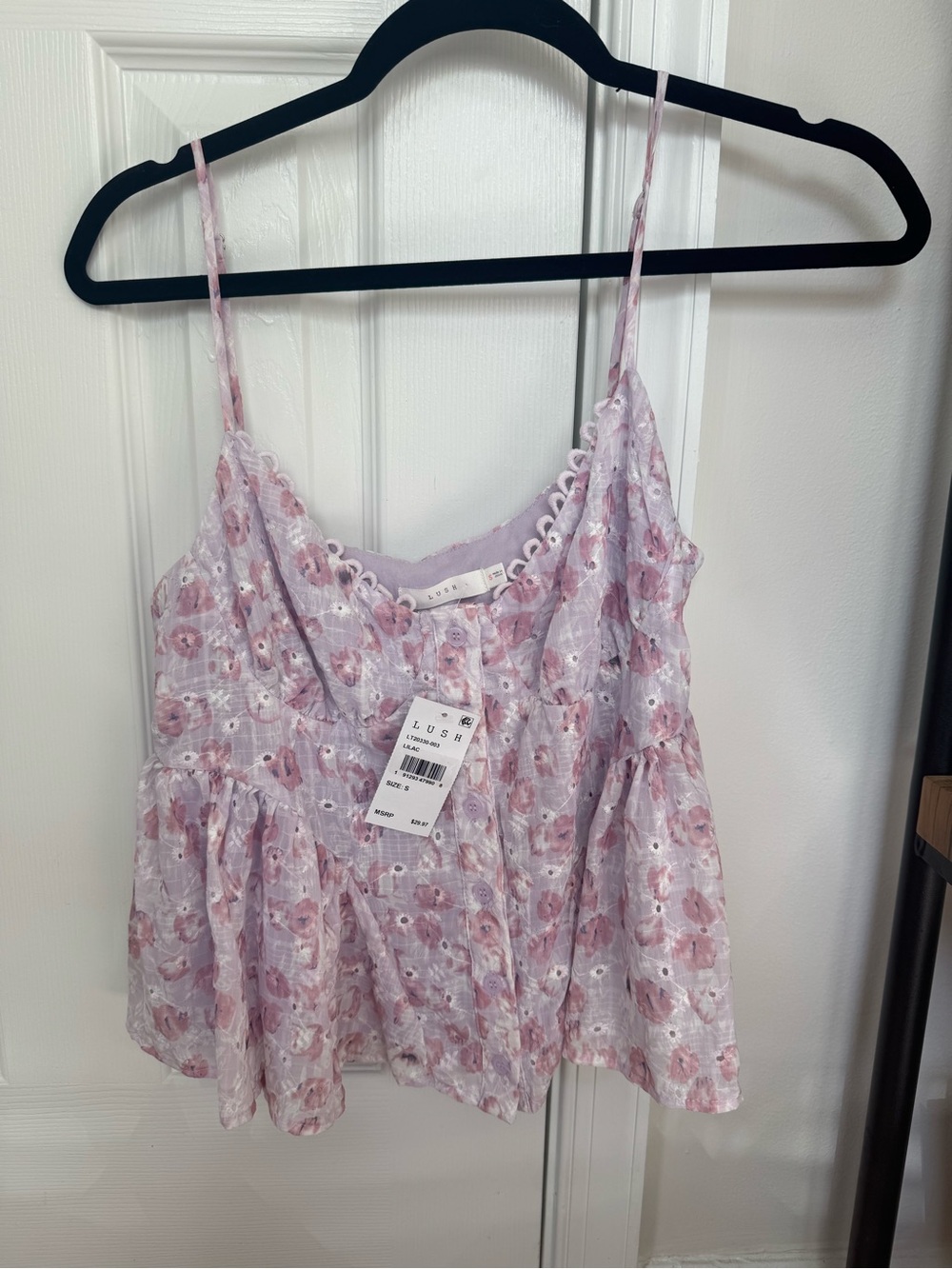 Lush Lavender Floral Eyelet Spaghetti Strap Camisole